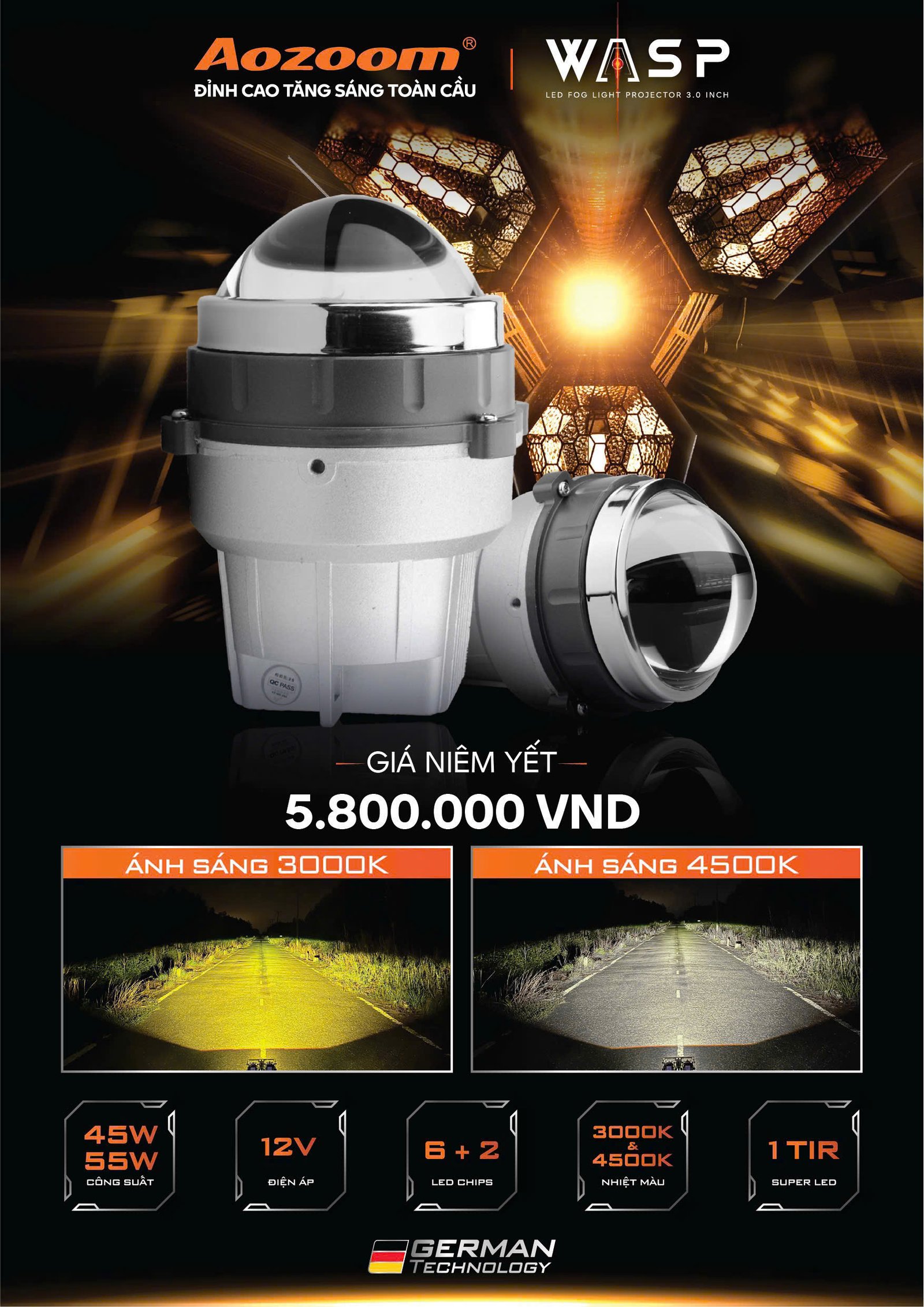 Aozoom WASP 3.0 inch — giá niêm yết 5.800.000đ, công nghệ Đức