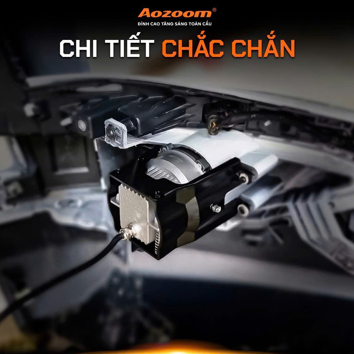 Chi tiết lắp đặt bi gầm Aozoom WASP chắc chắn trong hốc đèn nguyên bản