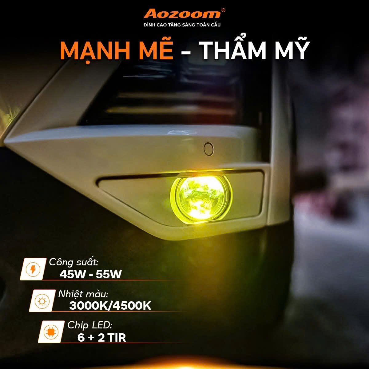 Bi gầm Aozoom WASP phát sáng 3000K trên xe — mạnh mẽ và thẩm mỹ