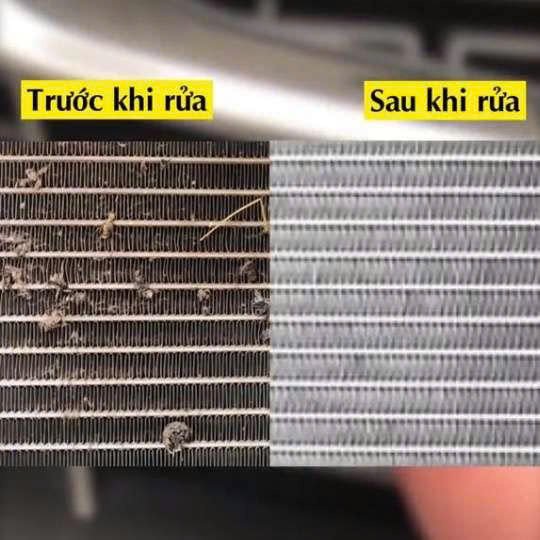 Dàn lạnh ô tô trước khi rửa bám đầy bụi bẩn và sau khi vệ sinh sạch sáng