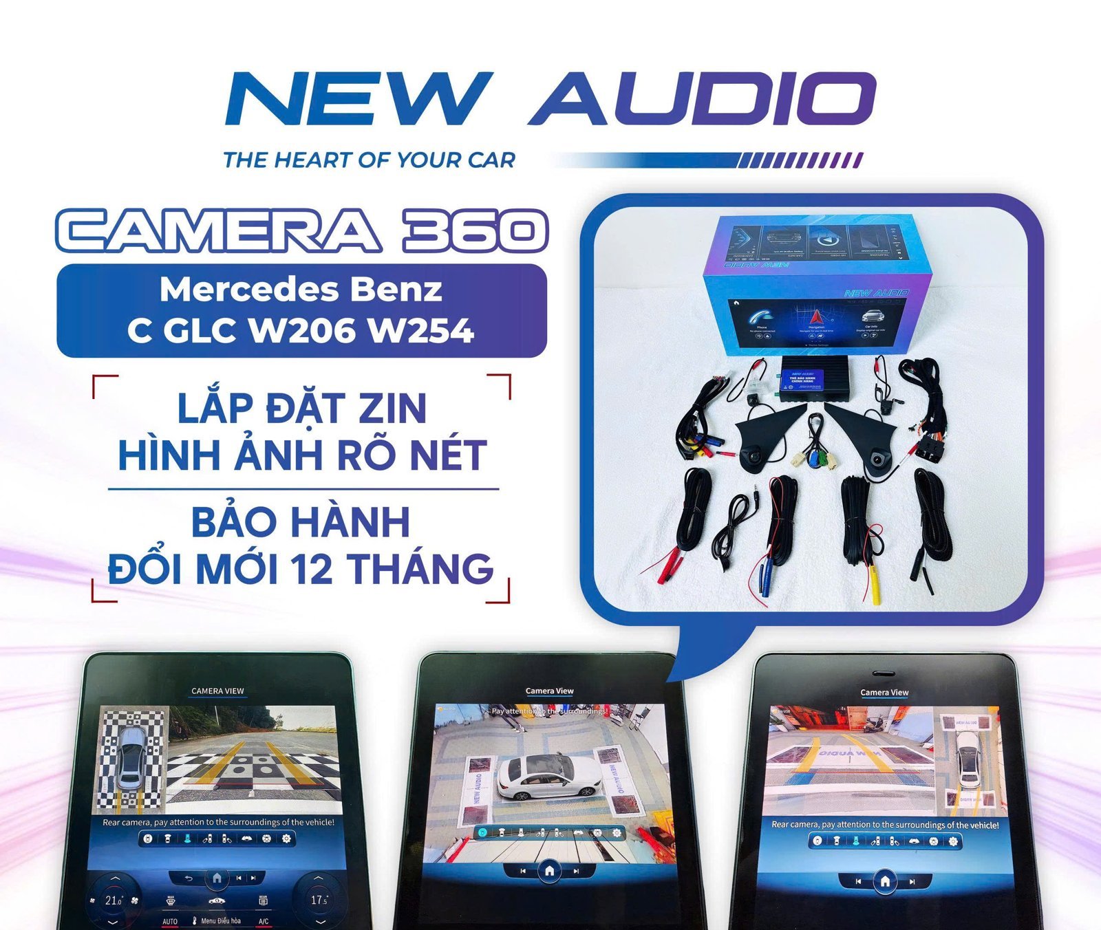 Camera 360 lắp zin Mercedes C-Class W206 và GLC X254 thế hệ mới (màn hình dọc) - QC Auto Thủ Đức