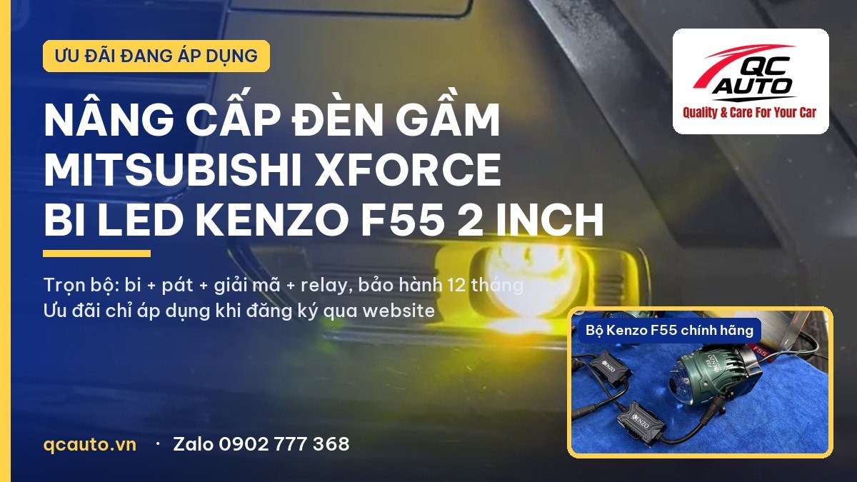 Nâng cấp đèn gầm Mitsubishi Xforce bi LED Kenzo F55 2 inch 3 nhiệt màu tại QC Auto